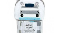 Set cadou bebelusi cu 4 mini prosopele si prosop cu gluga din bumbac zebra