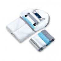 Set cadou bebelusi cu 4 mini prosopele si prosop cu gluga din bumbac zebra - 2