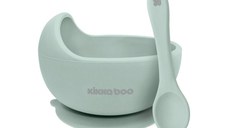 Set castron si lingurita din silicon KikkaBoo Yummy Mint