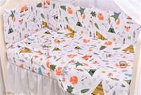 Set complet 7 piese lenjerie si aparatori patut 120x60 cm din bumbac model animalute - 2