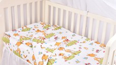 Set complet 7 piese lenjerie si aparatori patut 120x60 cm din bumbac model caprioare