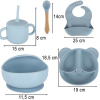 Set complet de hranire copii pentru diversificare hrana, 8 piese din silicon cu fixare in ventuze, blue Teddy - 2