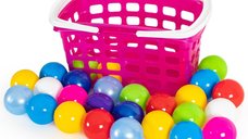 Set cu 25 de bile multicolore si cos de cumparaturi pentru copii