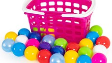 Set cu 25 de bile multicolore si cos de cumparaturi pentru copii