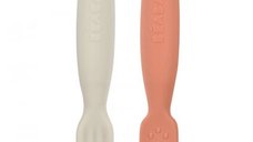 Set de 2 linguri din silicon Beaba in nuanta terracotta velvet grey