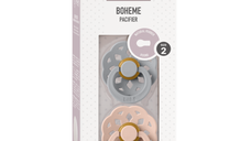 Set de 2 suzete BIBS Boheme CloudBlush, din latex, cu tetina rotunda, 0 luni+