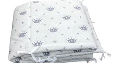 Set de aparatori pufoase h35 pat 140x70 cm DeLuxe Coronite gri pe alb