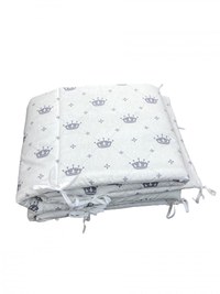 Set de aparatori pufoase h35 pat 140x70 cm DeLuxe Coronite gri pe alb - 1