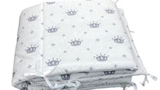 Set de aparatori pufoase h35 pat 140x70 cm DeLuxe Coronite gri pe alb