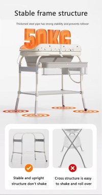 Set de baie 2 in 1 pentru copii, Little Mom, cu masuta de infasat, Salteluta cu masuratoare integrata, cadita cu termometru digital incorporat, dimensiune 54 x 83 x 93 cm, Grey - 1