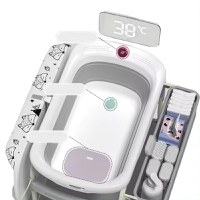 Set de baie 2 in 1 pentru copii, Little Mom, cu masuta de infasat, Salteluta cu masuratoare integrata, cadita cu termometru digital incorporat, dimensiune 54 x 83 x 93 cm, Grey - 9