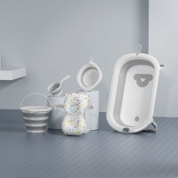 Set de baita 5 in 1 Premium pentru bebelusi Little Mom Comfort  Care grey, Cadita pliabila cu termometru integrat, Hamac moale ergonomic si accesorii de imbaiere incluse - 4