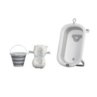 Set de baita 5 in 1 Premium pentru bebelusi Little Mom Comfort  Care grey, Cadita pliabila cu termometru integrat, Hamac moale ergonomic si accesorii de imbaiere incluse - 5