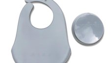 Set de hranire din silicon natural, contine bol cu vacuum si baveta, 6 luni+, Grey
