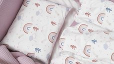 Set de lenjerie din bumbac pentru patut cu 6 piese Twins Waffle rozalb