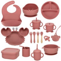 Set diversificare hrana bebelusi Ikonka pink Crab, realizate din silicon, cu 19 elemente - 7