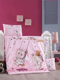 Set lenjerie 6 piese Bumbac Ranforce Pink Dream 120x60 cm - 1