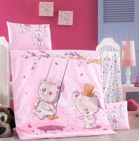 Set lenjerie 6 piese Bumbac Ranforce Pink Dream 120x60 cm - 2