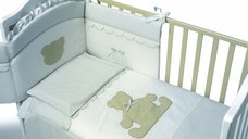 Set lenjerie de lux din bumbac cu broderie, protectie laterala, pilota pentru pat bebelusi Theo Italia