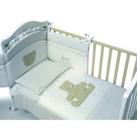 Set lenjerie de lux din bumbac cu broderie, protectie laterala, pilota pentru pat bebelusi Theo Italia - 1