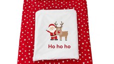 Set lenjerie Deseda pentru pat copii 3 piese pentru Sarbatori Mos Craciun cu ren 140x70 cm