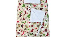 Set lenjerie Deseda pentru pat copii 3 piese pentru Sarbatori omul de zapada pe bej 140x70 cm