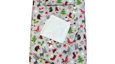 Set lenjerie Deseda pentru pat copii 3 piese pentru Sarbatori omul de zapada pe gri 140x70 cm