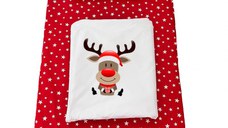 Set lenjerie Deseda pentru pat copii 3 piese pentru Sarbatori renul Rudolf 140x70 cm