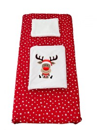 Set lenjerie Deseda pentru pat copii 3 piese pentru Sarbatori renul Rudolf 140x70 cm - 1