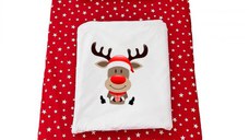 Set lenjerie Deseda pentru pat copii 3 piese pentru Sarbatori renul Rudolf 160x80 cm