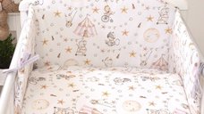 Set lenjerie din bumbac cu protectie laterala Amy pentru pat bebe 120 x 60 cm Circ roz