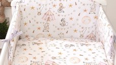 Set lenjerie din bumbac cu protectie laterala Amy pentru pat bebe 120 x 60 cm Circ roz