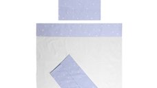 Set lenjerie patut 120x60 cm Tiny Dream 3 piese bumbac ranforce Train Blue