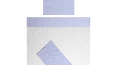 Set lenjerie patut 120x60 cm Tiny Dream 3 piese bumbac ranforce Train Blue