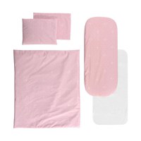 Set lenjerie pentru carucior Lorelli Little Bear Pink cu 6 piese si protectie impermeabila - 1