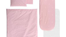 Set lenjerie pentru carucior Lorelli Little Bear Pink cu 6 piese si protectie impermeabila