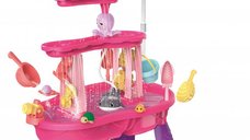 Set masa interactiva de apanisip 2in1 cu umbrela si cascada electrica Matadi Waterfall Pink cu jucarii incluse,moara de apa,cascada,lansator de mingii si figurine