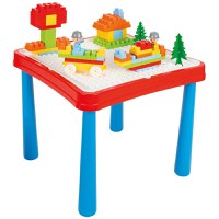 Set masuta cu doua scaunele Pilsan Master Study cu spatiu depozitare rechizite,realizat din plastic rezistent cu margini rotunjite,placa constructie si 121 cuburi constructie incluse,dimensiune masuta 60x60x50 cm - 1