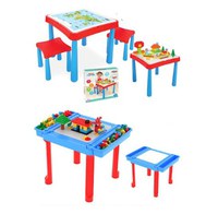 Set masuta cu doua scaunele Pilsan Master Study cu spatiu depozitare rechizite,realizat din plastic rezistent cu margini rotunjite,placa constructie si 121 cuburi constructie incluse,dimensiune masuta 60x60x50 cm - 3