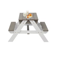 Set masuta de gradina si bancute pentru copii Ginger Home GriAlb 3in1 din lemn, Umbrela cu protectie UV si inaltime ajustabila, Masuta cu spatiu de depozitare - 9