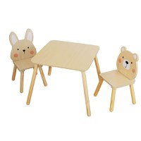 Set masuta si 2 scaunele cu spatar pentru copii din material MDF Moni Bear and Bunny Beige - 2