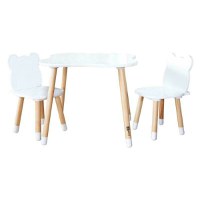 Set masuta si doua scaune FreeON pentru copii Bear din lemn cu marginile rotunjite alb - 3
