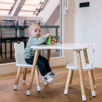 Set masuta si doua scaune FreeON pentru copii Bear din lemn cu marginile rotunjite alb - 2