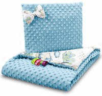 Set paturica 75 x 55cm si perna 25 x 35cm pentru copii, cu doua fete, BabyMam minky Blue forest - 1