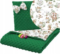 Set paturica 75x100 cm si perna 35x30 cm pentru copii, BabyMam minky green forest, versatila cu doua fete - 2