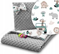 Set paturica 75x100 cm si perna 35x30 cm pentru copii, BabyMam minky grey safari, versatila cu doua fete - 2