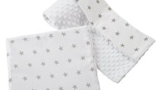 Set paturica Nichiduta 75x100 cm si perna 35x30 cm Minky Stars White