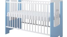 Set Patut din lemn cu inaltime saltea reglabila pe 3 nivele Ptilou Blue Prince + Saltea cocos 10 cm