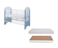 Set Patut din lemn cu inaltime saltea reglabila pe 3 nivele Ptilou Blue Prince + Saltea cocos 10 cm - 8