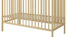 Set Patut din lemn pana la 4 ani cu somiera reglabila pe 3 nivele de inaltime Nichiduta 120x60 cm Grace Natur + Saltea cu husa detasabila din microfibra 12 cm grosime Nichiduta Cocos Comfort +